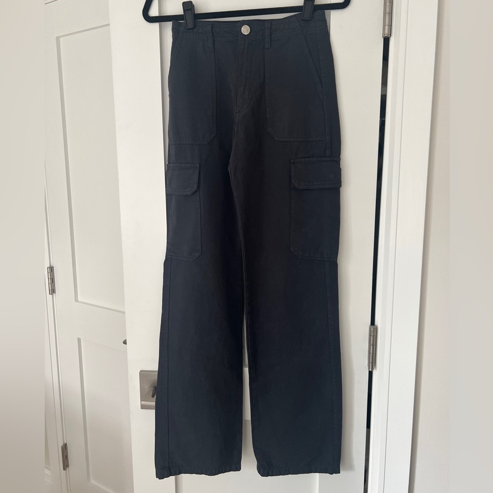 Zara Navy Blue Straight-Leg Cargo Pants